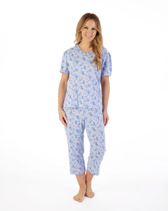 Slenderella Ladies Jersey Pyjama PJ07112BL Butterfly Print Blue