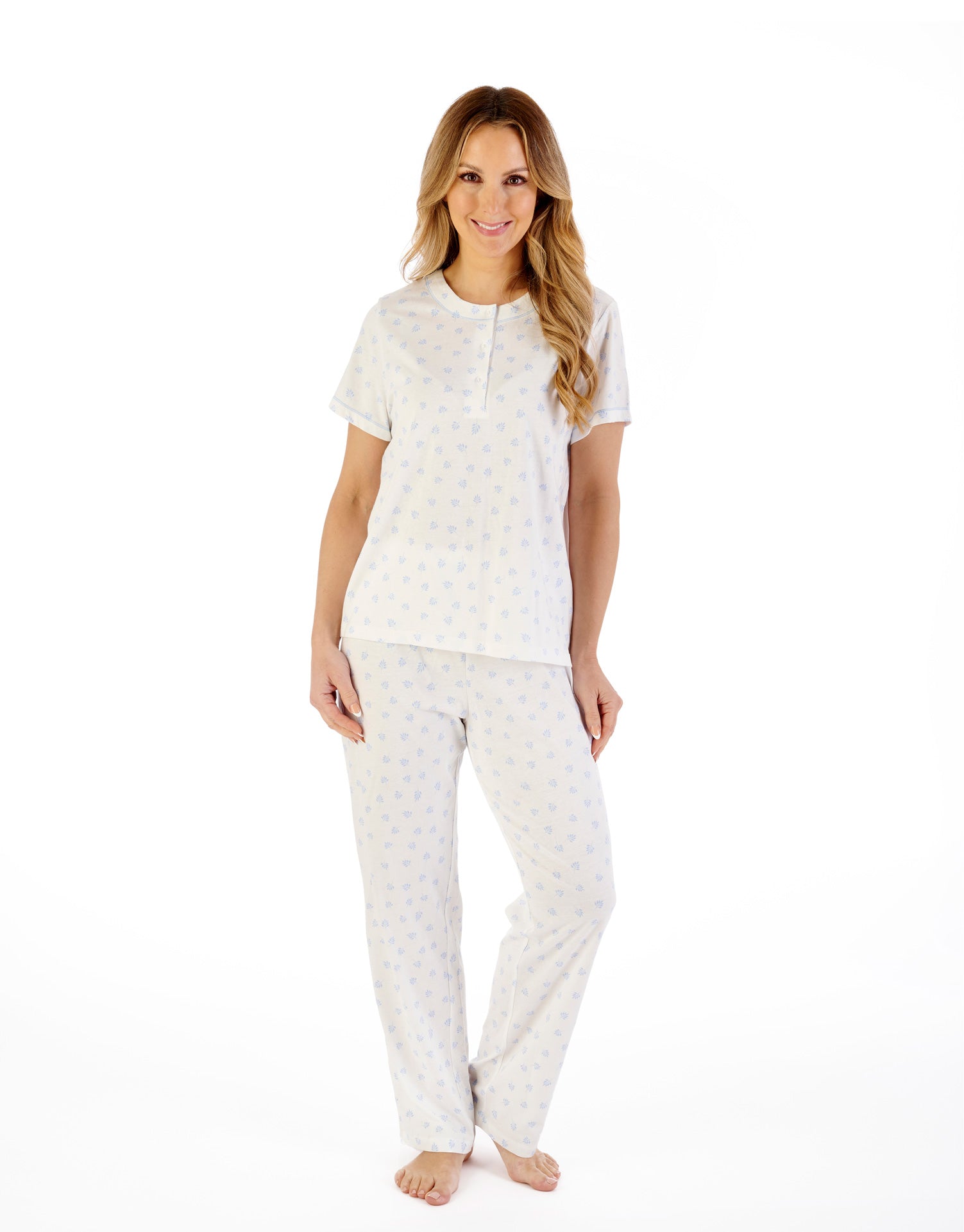 Slenderella Ladies Leaf Print Tailored Jersey Pyjama PJ07117