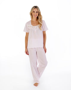 Slenderella Ladies Dobby Dot Woven Pyjama PJ07213 Pink