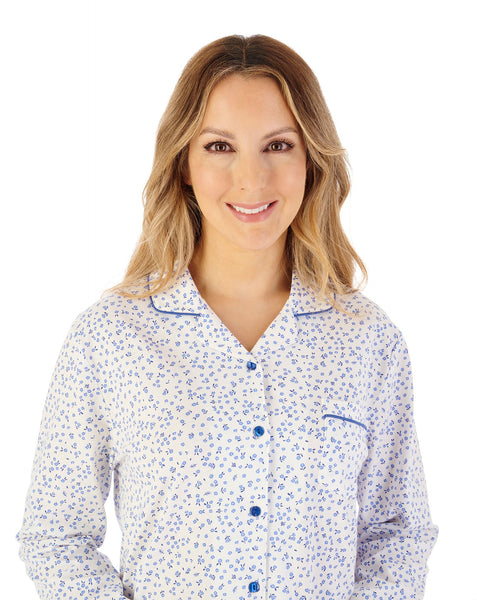 Slenderella Ditsy Print Tailored Jersey Pyjama PJ08103BL Blue