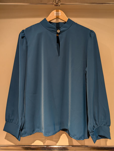 Made In Italy Long Sleeve  Ladies Stand up Collar Blouse MI92247