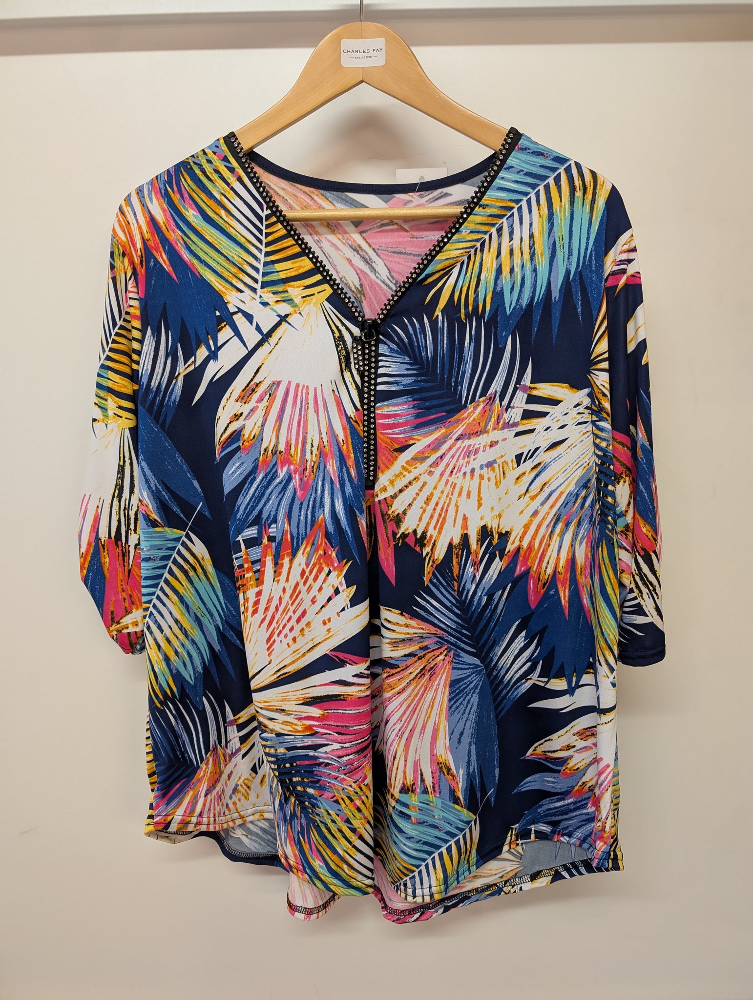 Paris Moda Ladies Print Jeweled 1/2 Zip Top PS5361