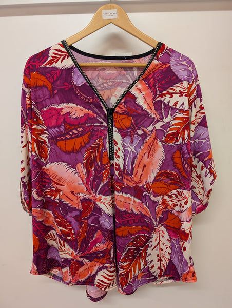 Paris Moda Ladies Print Jeweled 1/2 Zip Top PS5361
