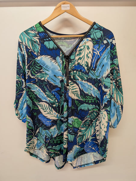 Paris Moda Ladies Print Jeweled 1/2 Zip Top PS5361