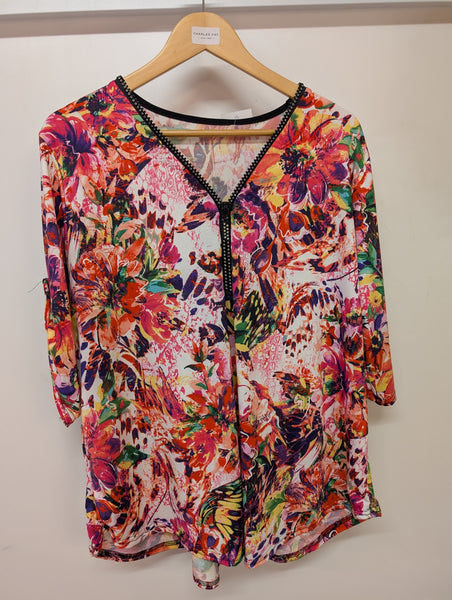 Paris Moda Ladies Print Jeweled 1/2 Zip Top PS5361