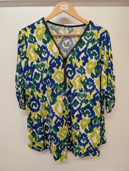 Paris Moda Ladies Print Jeweled 1/2 Zip Top PS5361