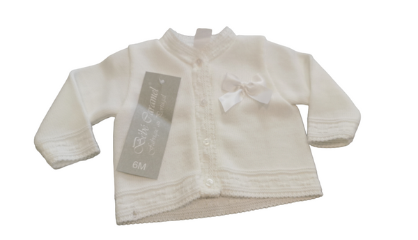 Bebe Caramel Baby Girls Knitted Cardigan with Bow BC656 White