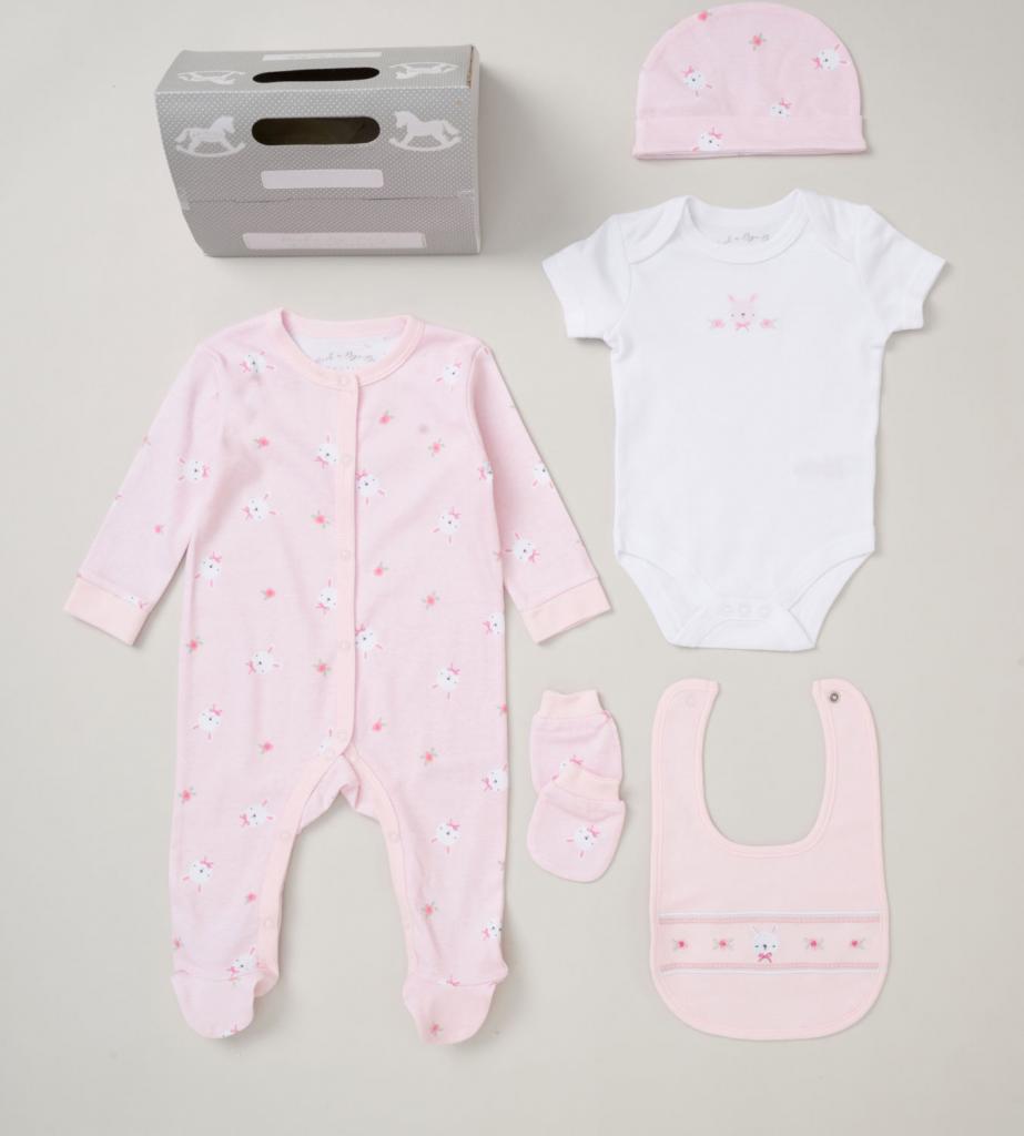 Rock A Bye Baby 6pc Mesh Bag Gift Set E08860 Bunny Pink