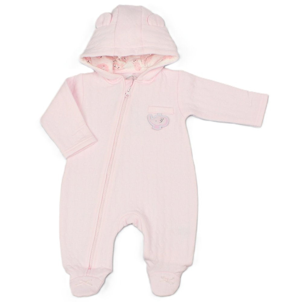 Pure & Soft Babywear Baby Girls Quilted Pramsuit - Pink Safari Friends M15951