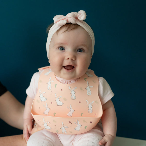 Ziggle Catch It Silicone Bib Bunnies Pink