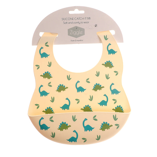 Ziggle Catch It Silicone Bib Dinosaur Cream