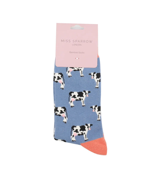 Miss Sparrow Ladies Bamboo Socks Cows Denim