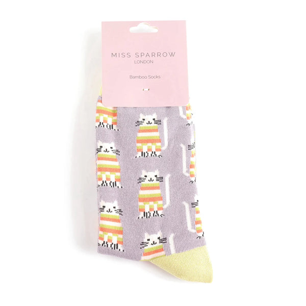 Miss Sparrow Ladies Bamboo Socks Cosy Kitties Lavender