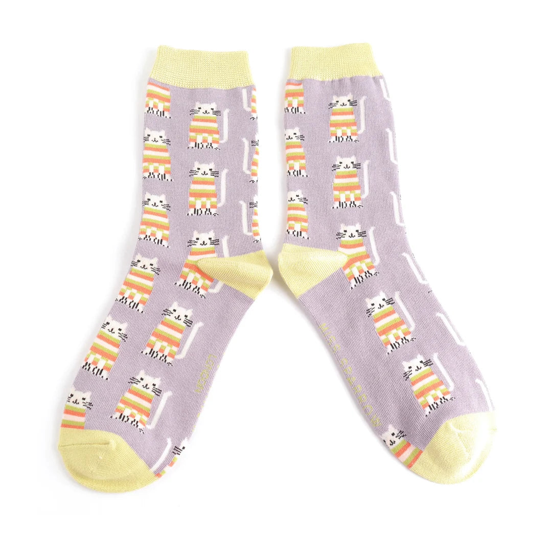 Miss Sparrow Ladies Bamboo Socks Cosy Kitties Lavender