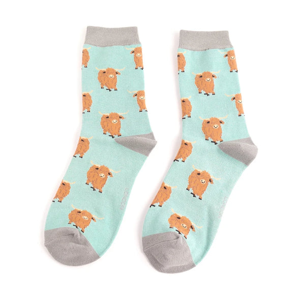 Miss Sparrow Ladies Bamboo Socks Highland Herd Duck Egg