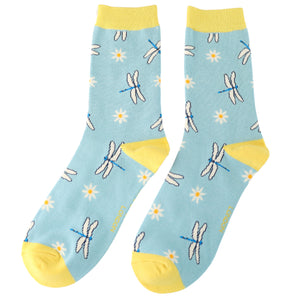 Miss Sparrow Ladies Bamboo Socks Dragonflies & Daisies Blue