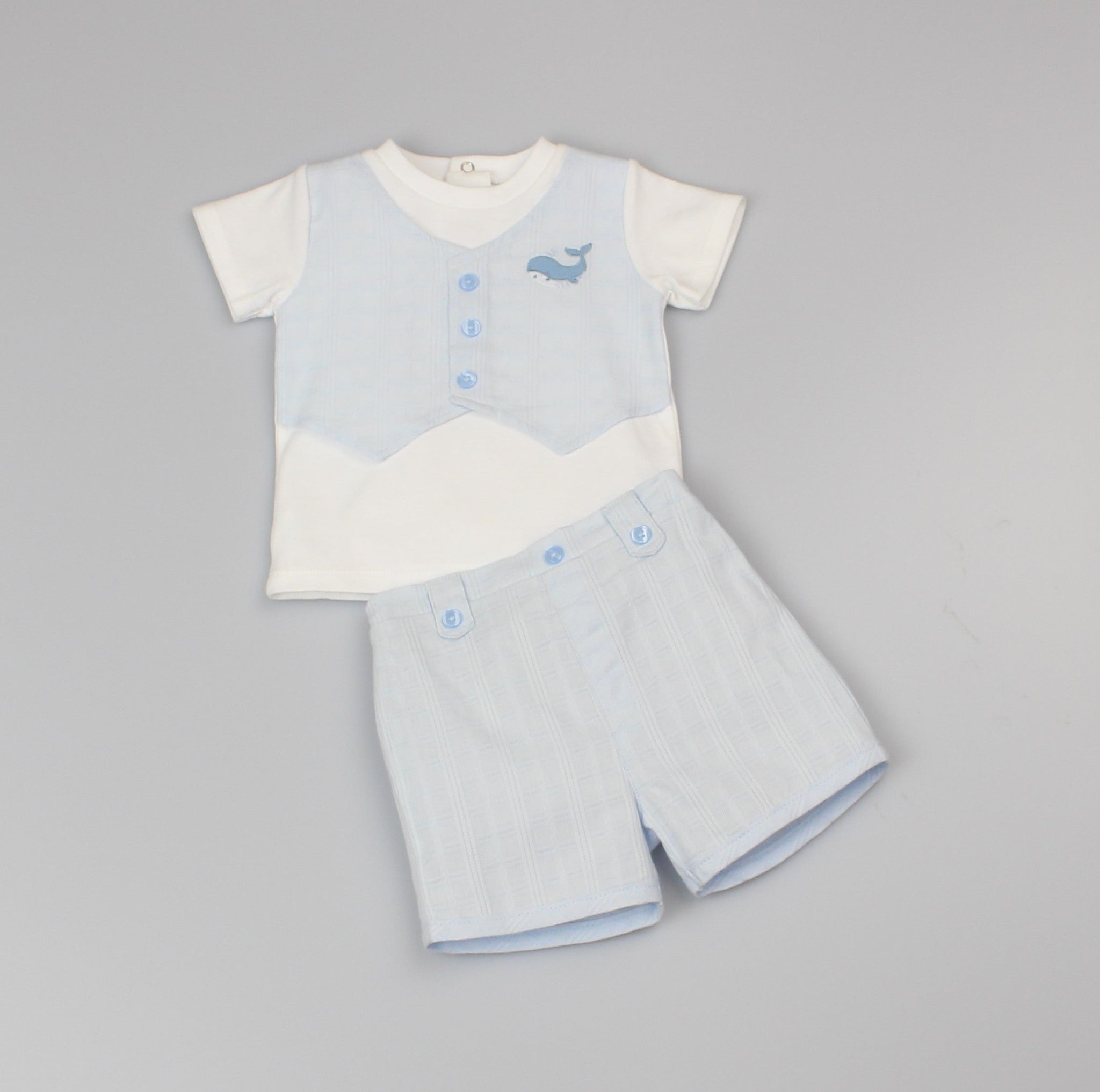 Watch Me Grow Baby Boys 2 Piece Set Top & Shorts Whale Outfit GF1064