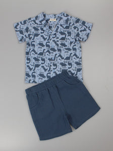 Ela & Ren Baby Boys 2-Piece Dinosaur Button-Front Shirt & Short Set J33964