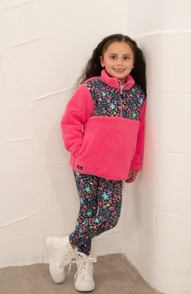 Little Lighthouse Girl's Cassie Fleece - Floral Pink