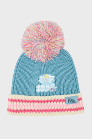 Little Lighthouse Kids Bobbie Bobble Hat Daisy Blue-Pink
