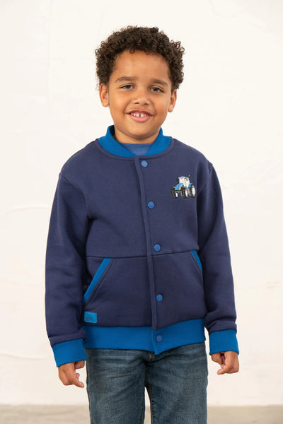 Little Lighthouse Boys Spencer Varsity Jacket - Blue Tractor Navy