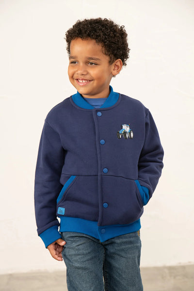 Little Lighthouse Boys Spencer Varsity Jacket - Blue Tractor Navy