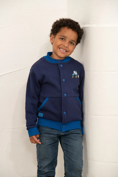 Little Lighthouse Boys Spencer Varsity Jacket - Blue Tractor Navy