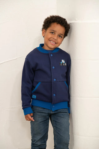 Little Lighthouse Boys Spencer Varsity Jacket - Blue Tractor Navy