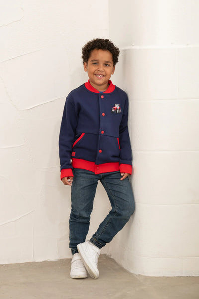 Little Lighthouse Boys Spencer Varsity Jacket - Red Tractor Navy