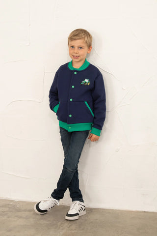 Little Lighthouse Boys Spencer Varsity Jacket - Green Tractor Navy