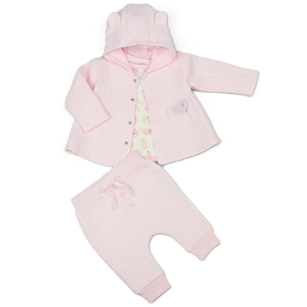 Pure & Soft Babywear Baby Girls' Quilted 3 Piece Outfit  - Pink Safari Friends M15952
