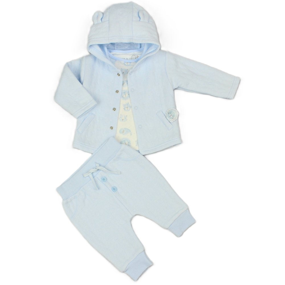 Pure & Soft Babywear Baby Boys' Quilted 3 Piece Outfit  - Sky Blue Safari Friends M15957
