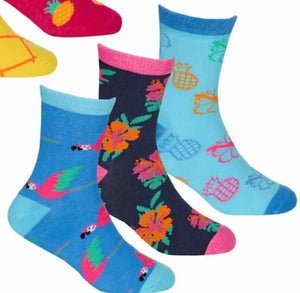 Girls 3 Pack Cotton Rich Socks - Tropical Fruit 43B766