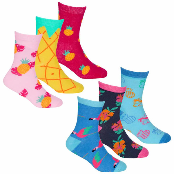 Girls 3 Pack Cotton Rich Socks - Tropical Fruit 43B766