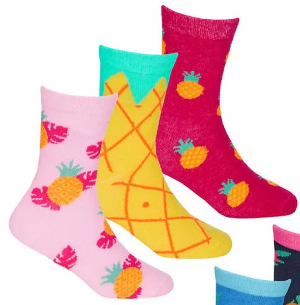 Girls 3 Pack Cotton Rich Socks - Tropical Fruit 43B766