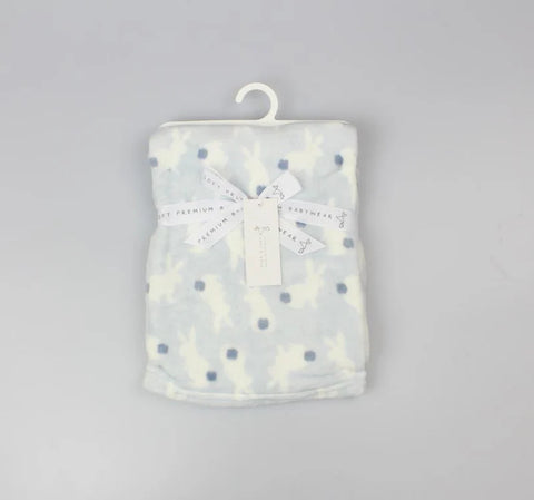 Pure & Soft Premium Babywear Plush Fleece Wrap Bunny Print Baby Blue D12843