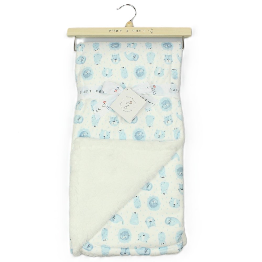 Pure & Soft Premium Babywear Baby Soft Mink Wrap with Sherpa Backing M16067 Jungle Print Blue