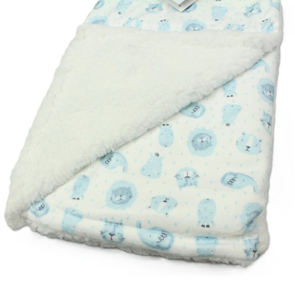 Pure & Soft Premium Babywear Baby Soft Mink Wrap with Sherpa Backing M16067 Jungle Print Blue