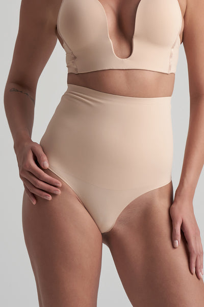 ByeBra Waist Control High Waist Thong Beige