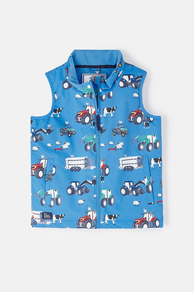 Little Lighthouse Alex Boys Gilet -Blue Farm Machinery Print