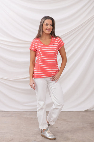 Lighthouse Ladies Ariana Tee - Deep Coral Stripe
