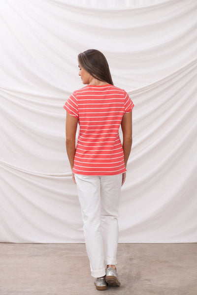Lighthouse Ladies Ariana Tee - Deep Coral Stripe