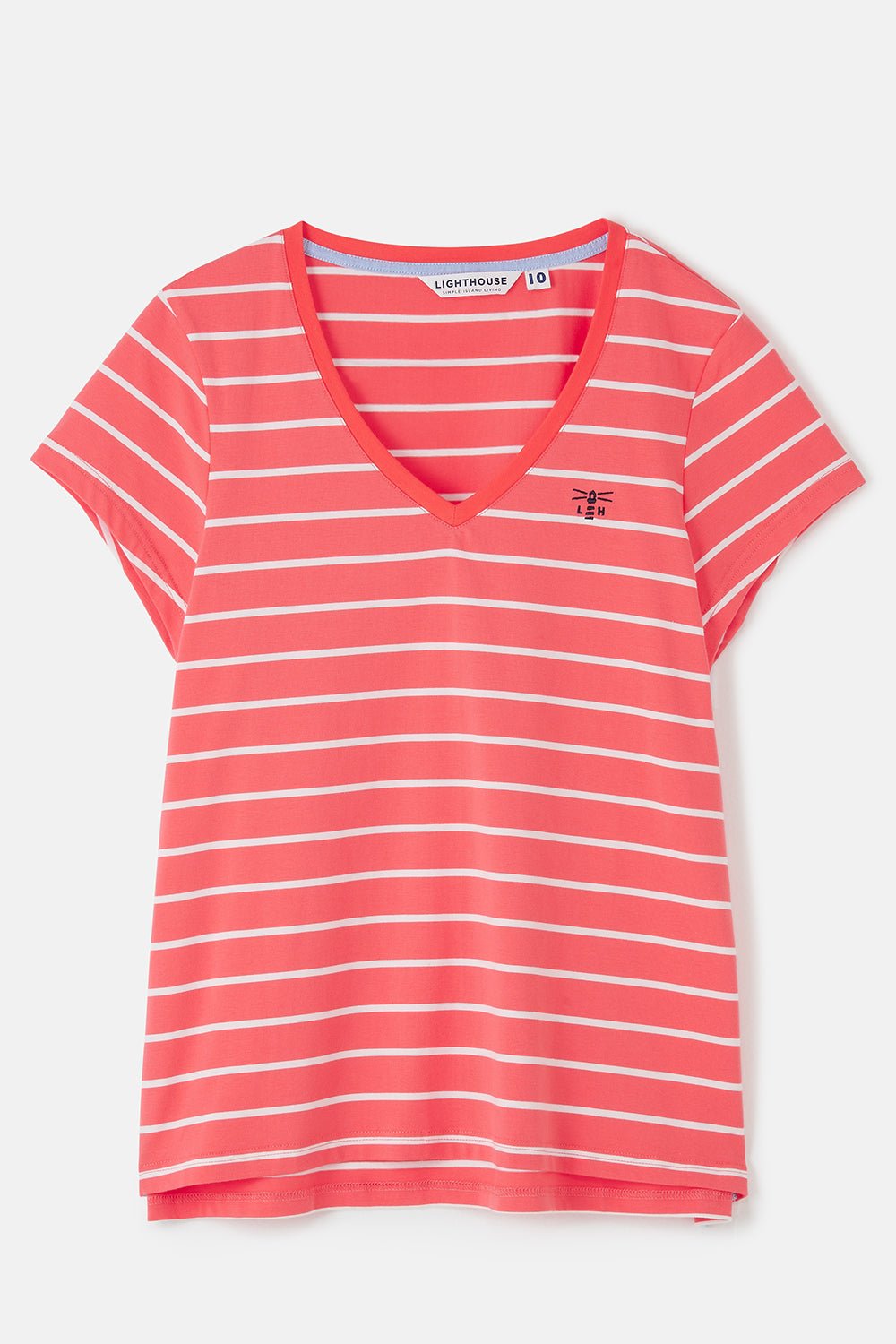 Lighthouse Ladies Ariana Tee - Deep Coral Stripe