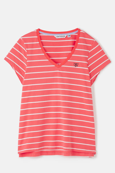 Lighthouse Ladies Ariana Tee - Deep Coral Stripe