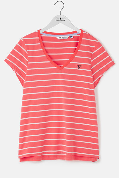 Lighthouse Ladies Ariana Tee - Deep Coral Stripe