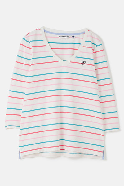 Lighthouse Ladies Ariana Top Coral-Teal Stripes