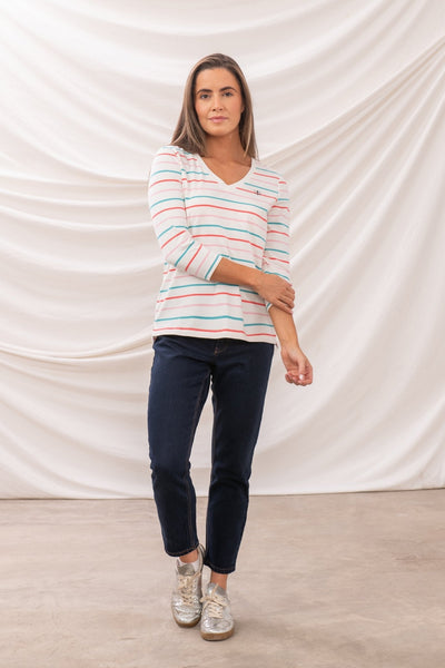 Lighthouse Ladies Ariana Top Coral-Teal Stripes