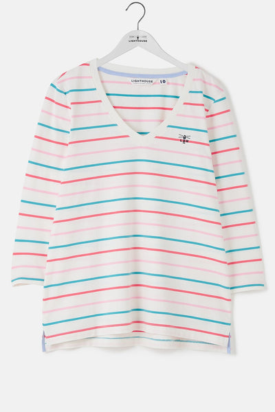 Lighthouse Ladies Ariana Top Coral-Teal Stripes