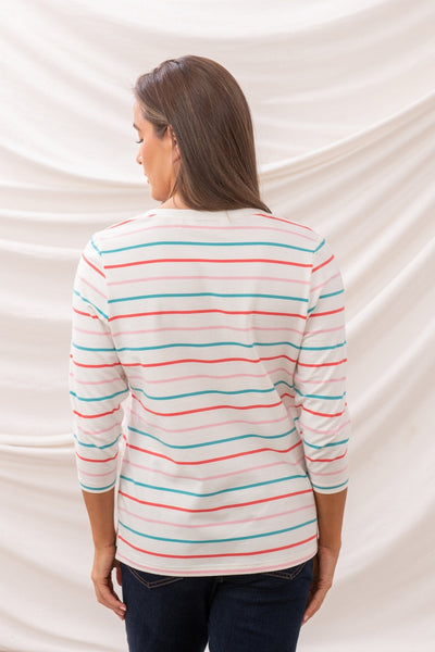 Lighthouse Ladies Ariana Top Coral-Teal Stripes