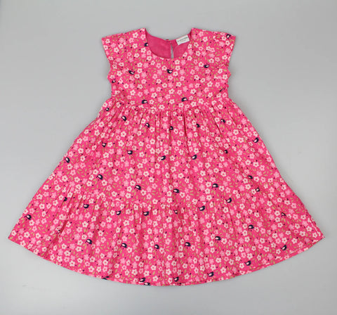 ALL ABOUT EMMA GIRLS ALL OVER PRINT COTTON LINED DRESS FUSCHIA E53373